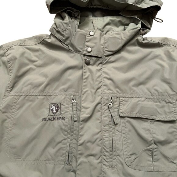 Black Yak Utility Jacket Mens Size L Full-Zip Hooded Nylon Pockets Beige - Picture 3 of 7